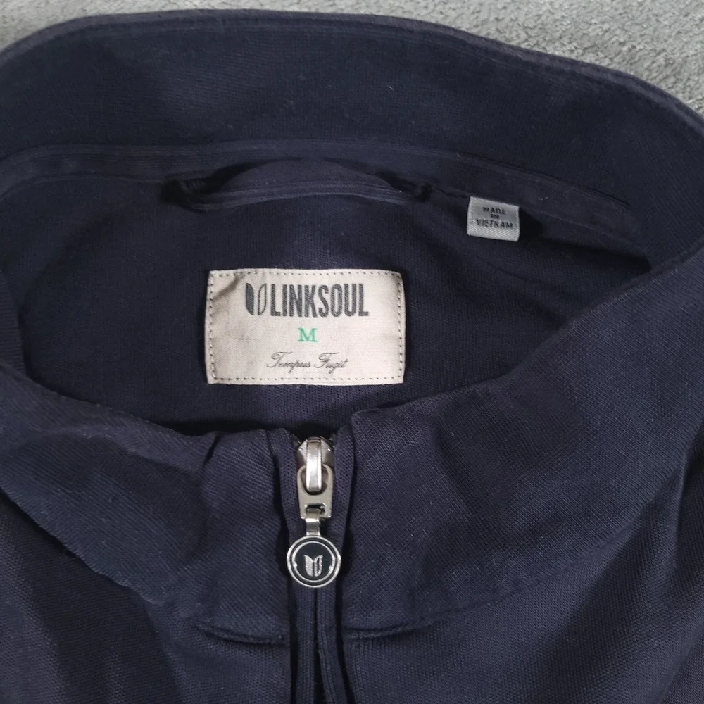 Linksoul Pullover Mens Medium Dark Grey Quarter Zip Cotton Bayonet Black Horse